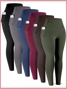 6 Pack High Waisted Leggings with Pockets Tummy Control Workout Yoga Pants